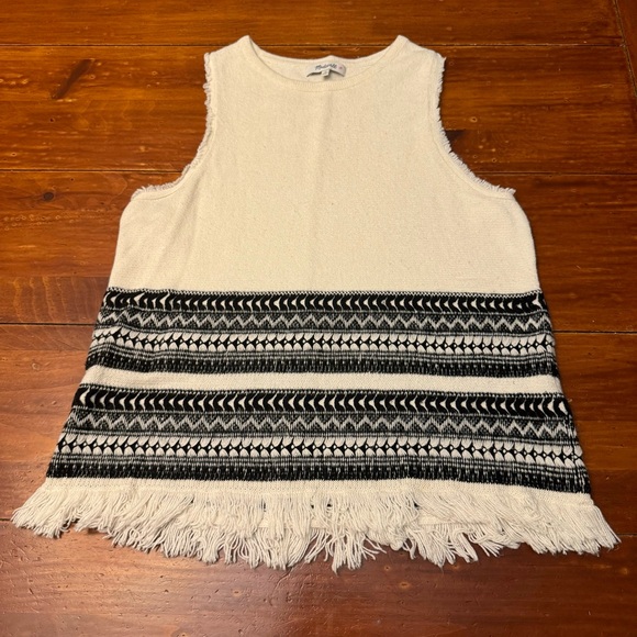 Madewell Size Medium Villagrove Sweater Tank in Ivory and Black with Fringe - Picture 2 of 8